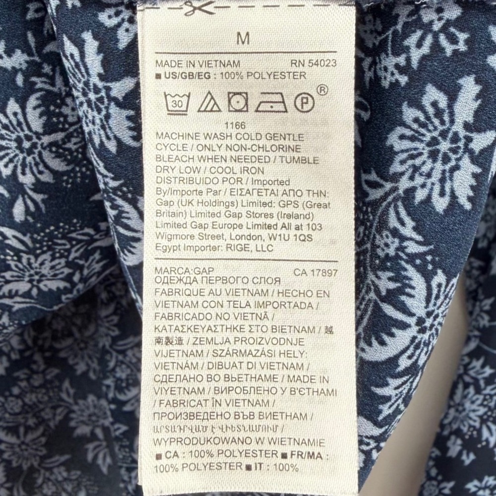 Gap Blouse Women Medium Blue Floral Ruffle Collar Long Sleeve V-Neck - Picture 4 of 9